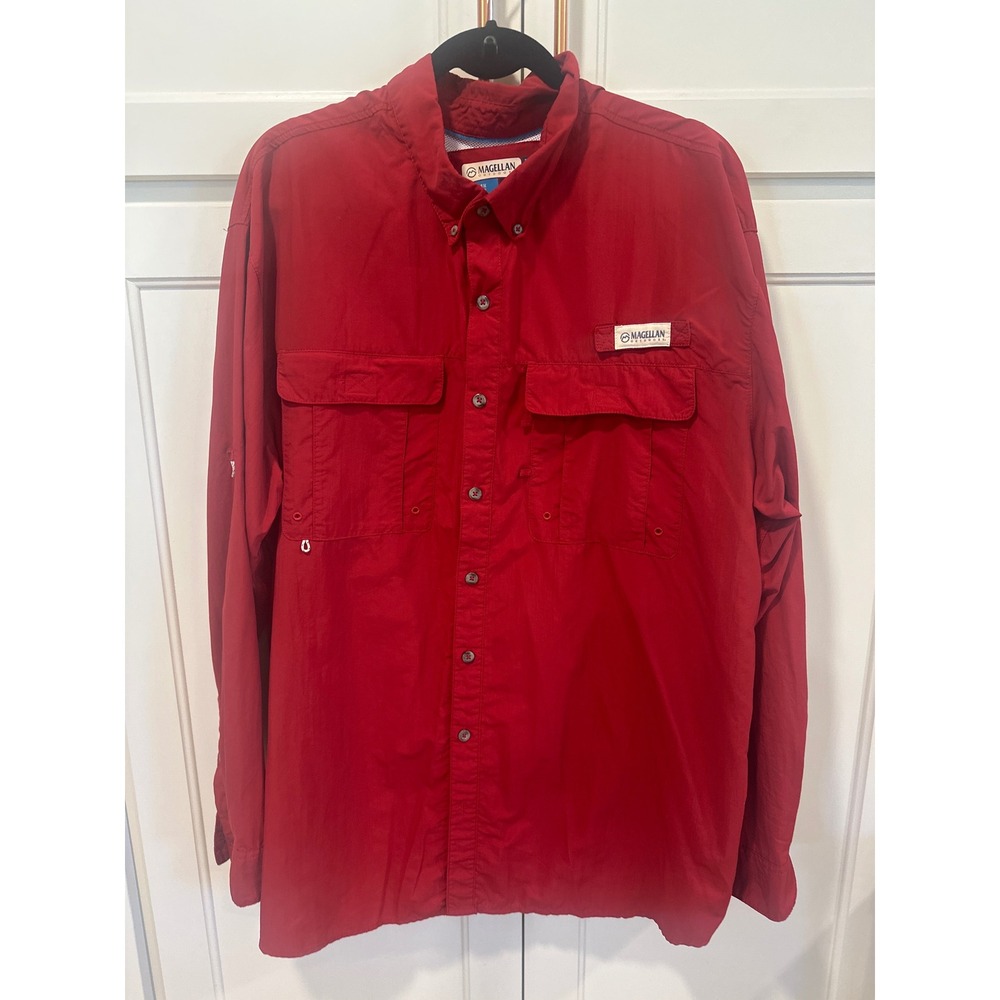 Magellan Outdoors Fish Gear Mens 2XL Red Long Sleeve Fishing Shirt Relaxed Fit